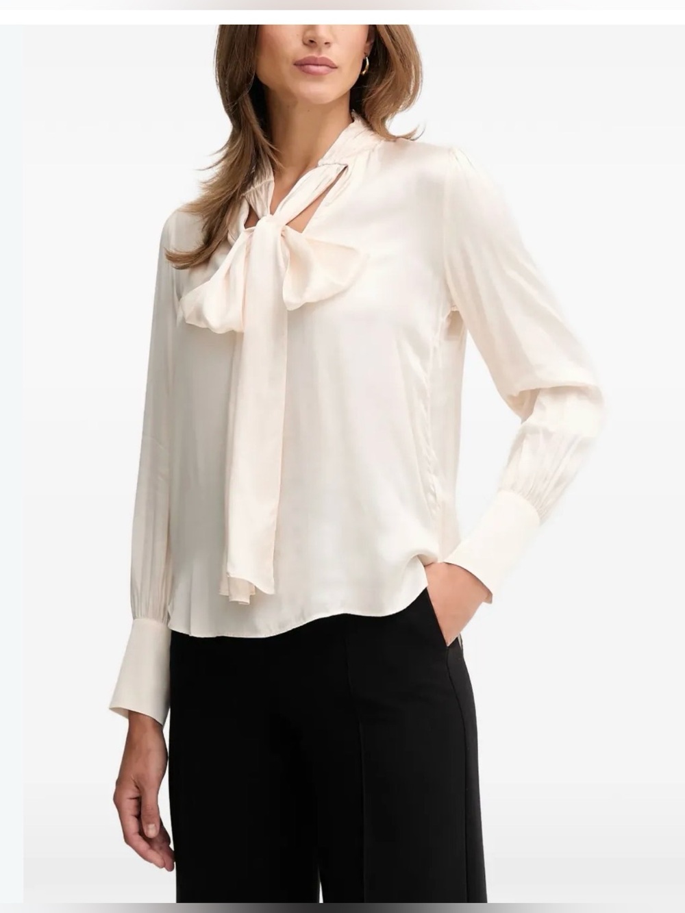 INC International Concepts Cream Tie-Neck Blouse